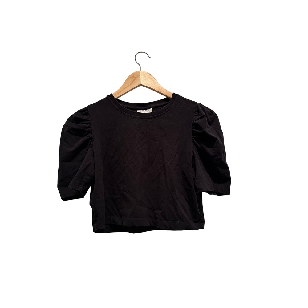 Alice McCall Rosemary Crop Tee Black Puff Sleeve Short Sleeve Top Medium
